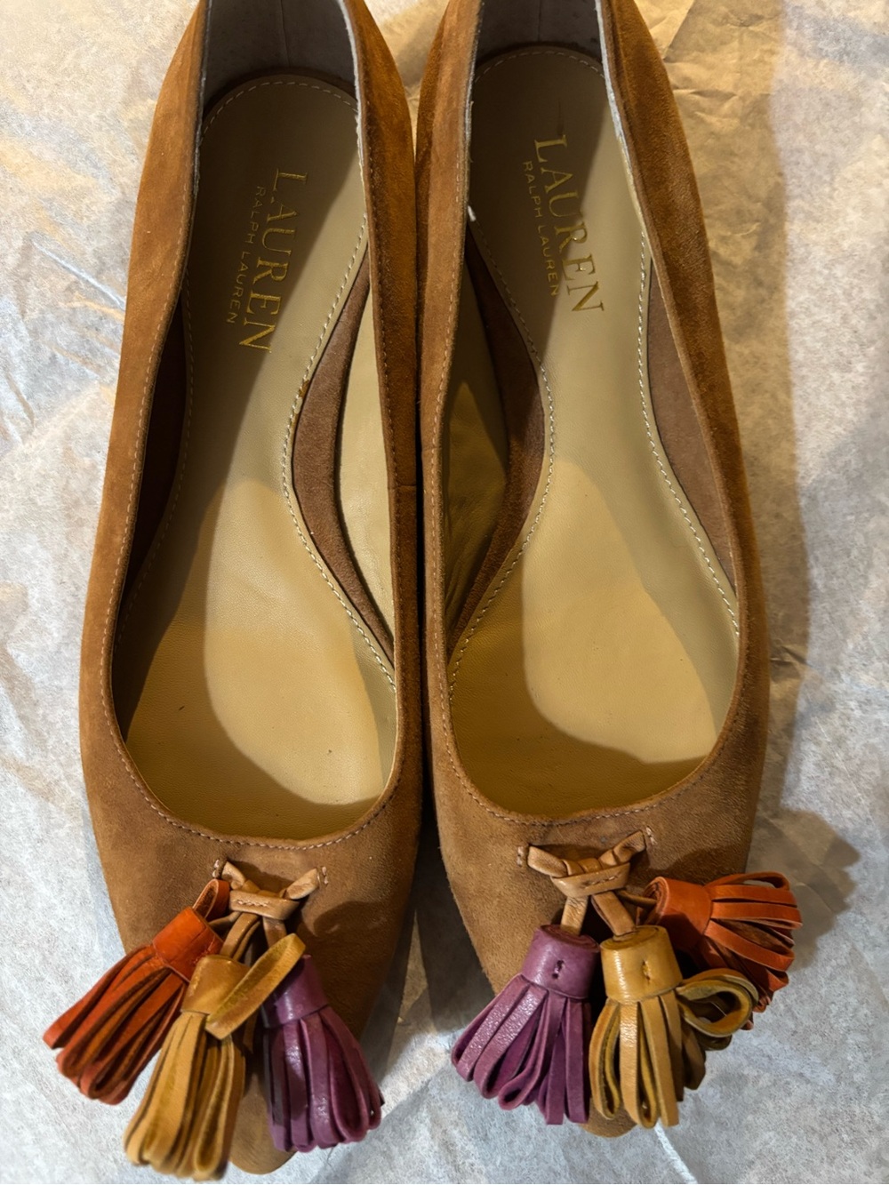 Lauren Ralph Lauren “Amberley” Burnt Sienna  Ballet Flats with Multicolor Tassel